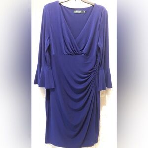 Lauren Ralph Lauren Deep Blue Draped Long Sleeve Dress